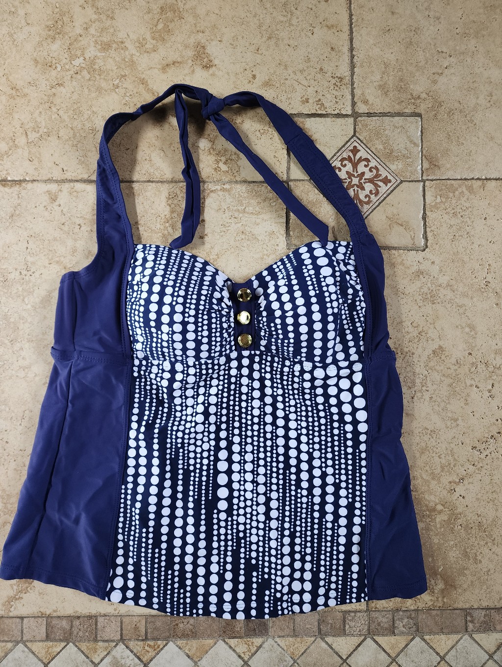 Catalina Navy & White Polka Dot Halter Tankini Top
